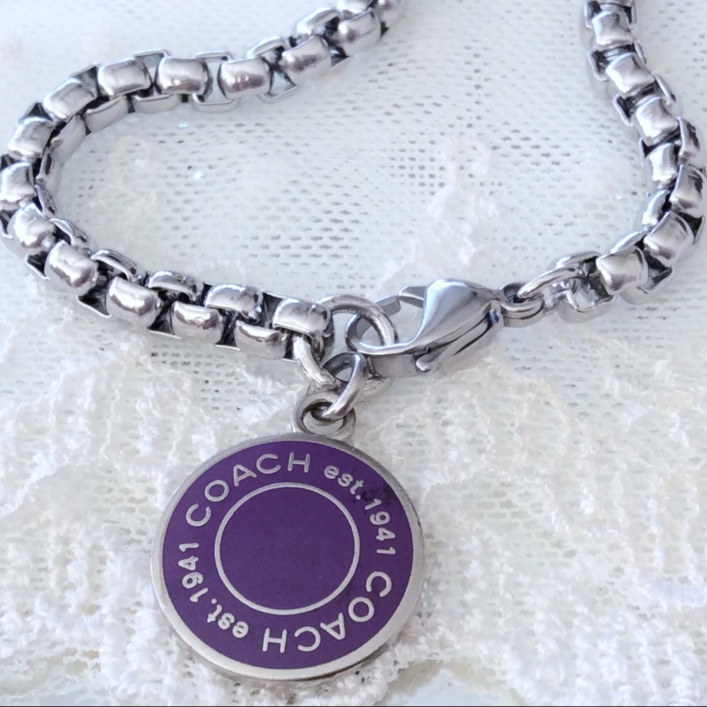 Coach Purple Snap Logo Charm Bracelet